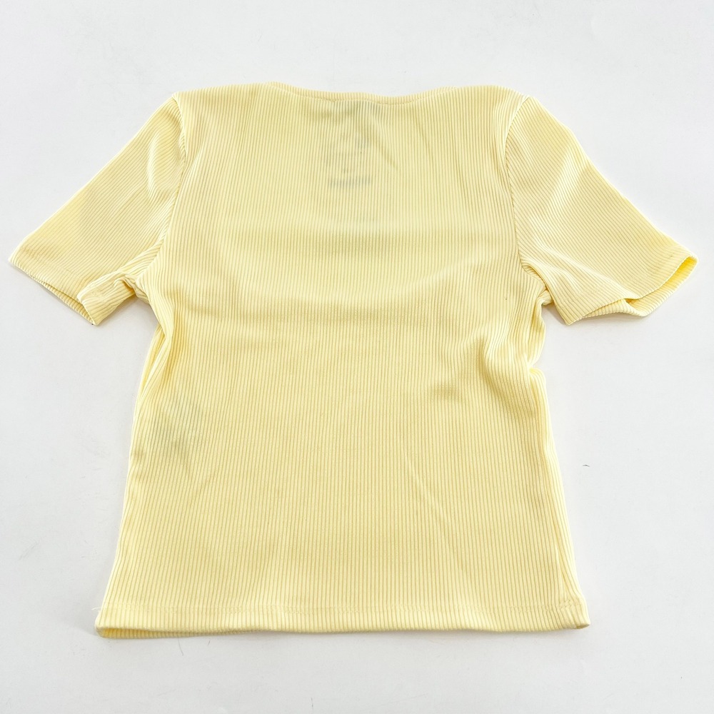 Zara Women Pale Yellow Ribbed Knit Square Neck Short Sleeve T-Shirt Size S NWT - Picture 5 of 5